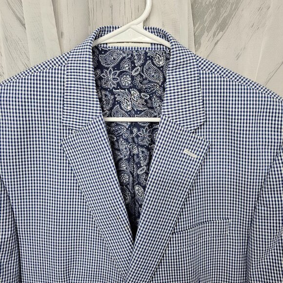 Chaps Blue White Gingham Preppy Single Breasted Blazer Size 44L - Picture 2 of 11